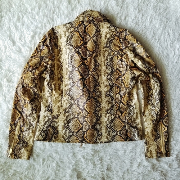 T TAHARI Snake Print Faux Leather Moto Jacket S - Picture 13 of 16